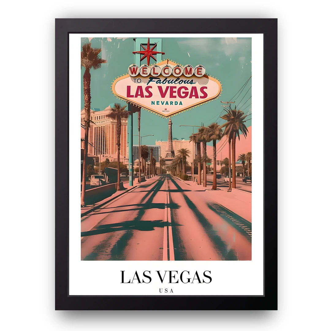Las Vegas travel poster in black frame