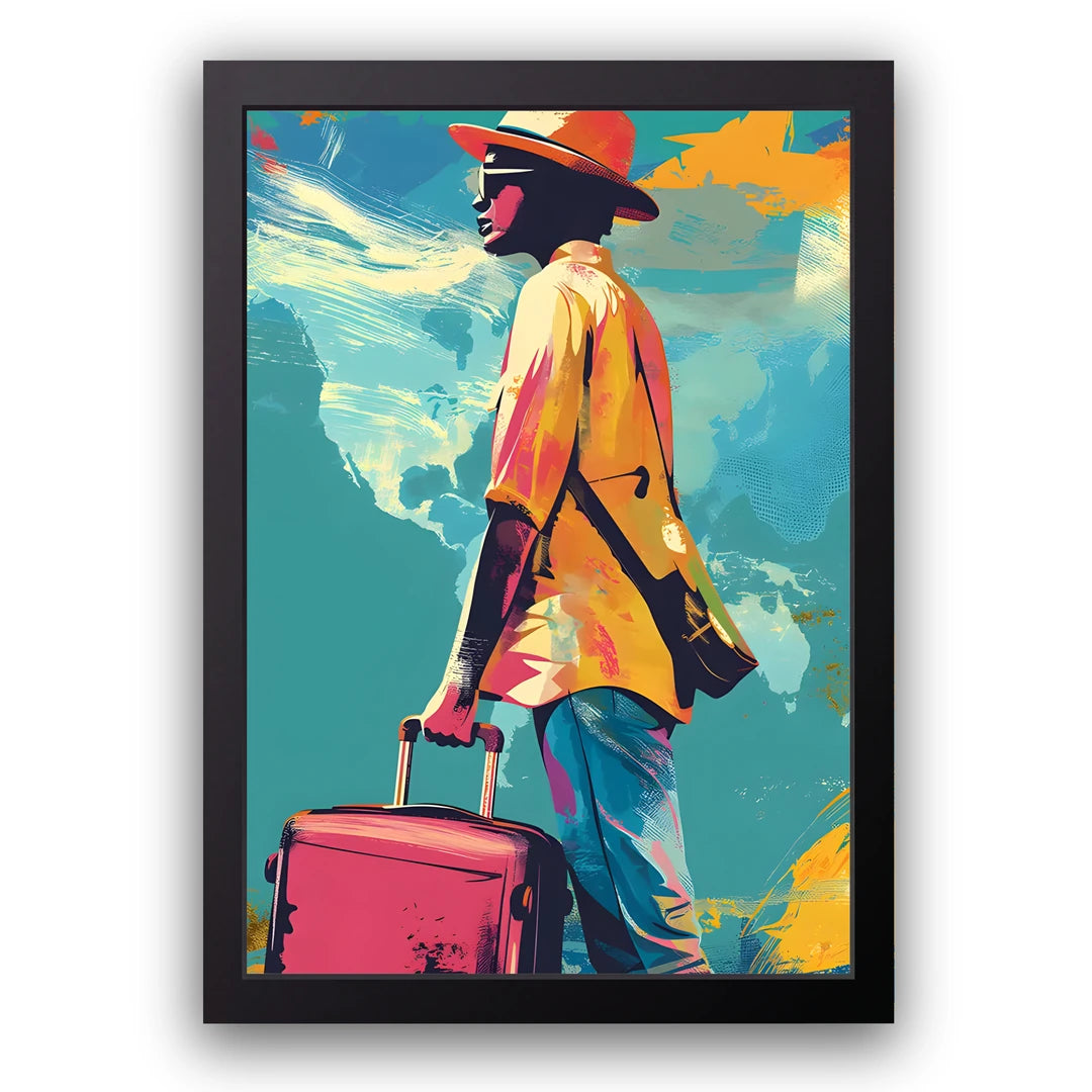 Departure Mood travel poster in black frame