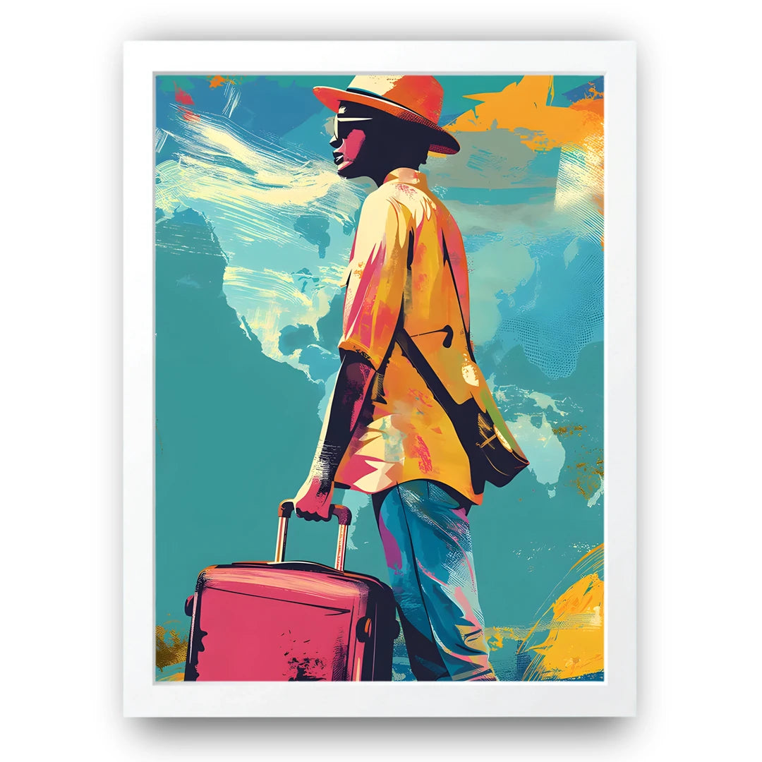 Departure Mood travel poster in white frame
