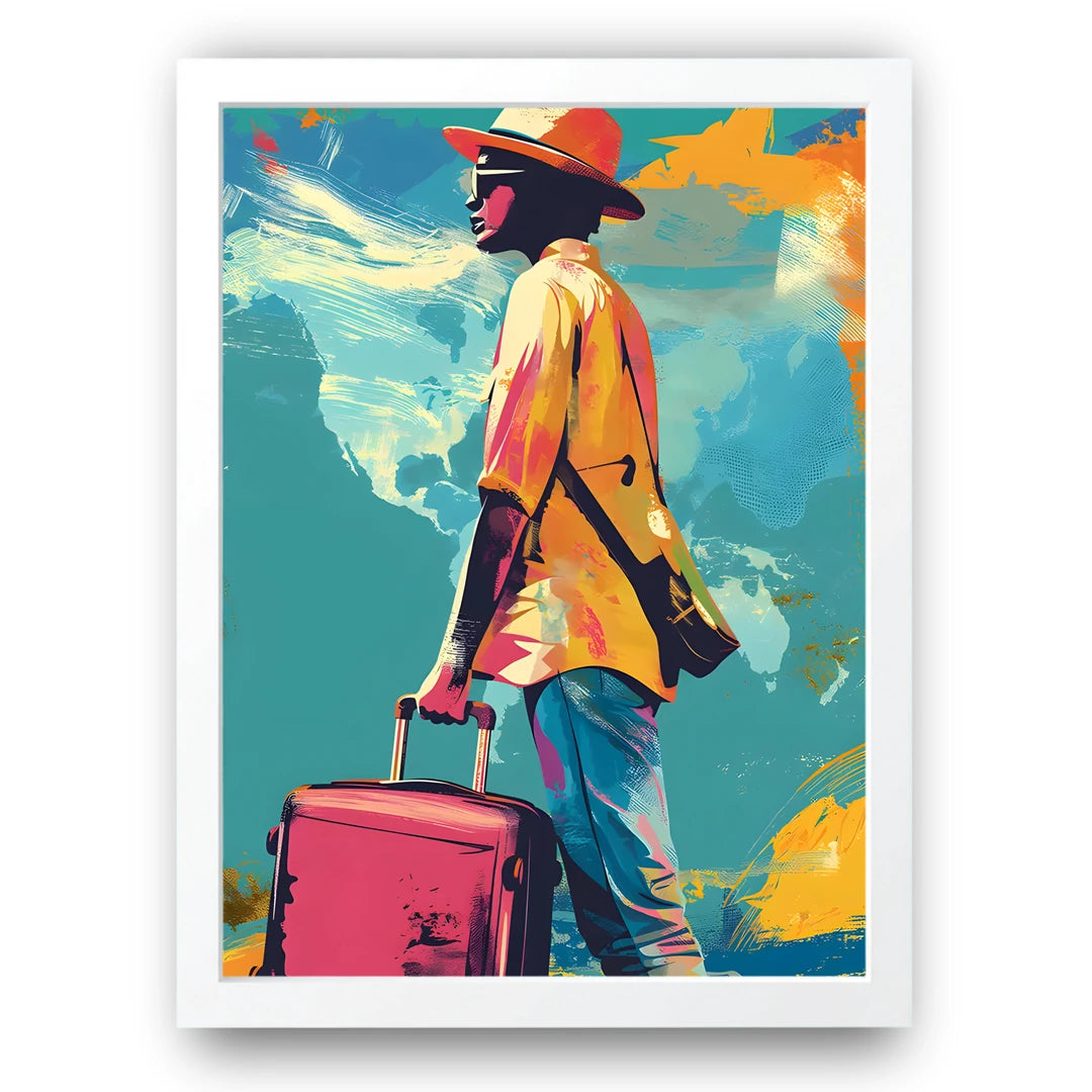 Departure Mood travel poster in white frame