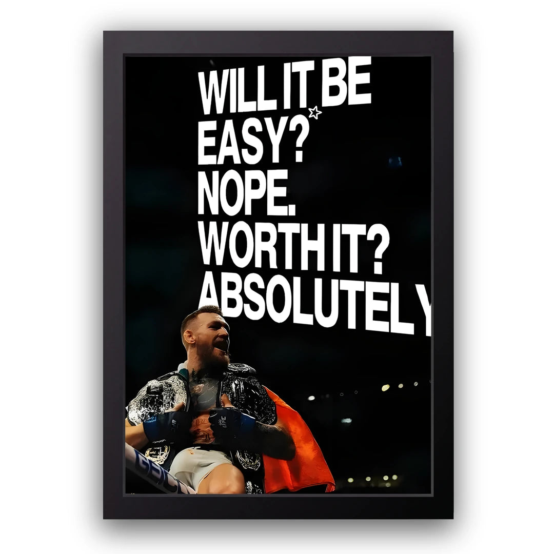 Worth It sport quote poster in black frame