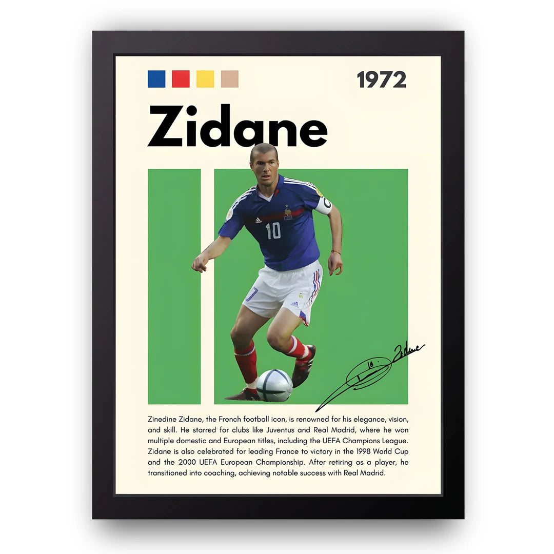 Zidane football legend poster in black frame
