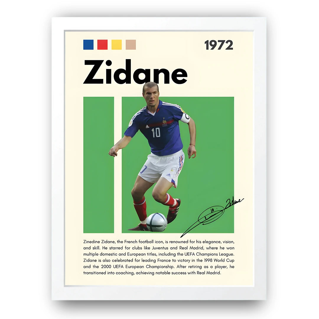 Zidane football legend poster in white frame
