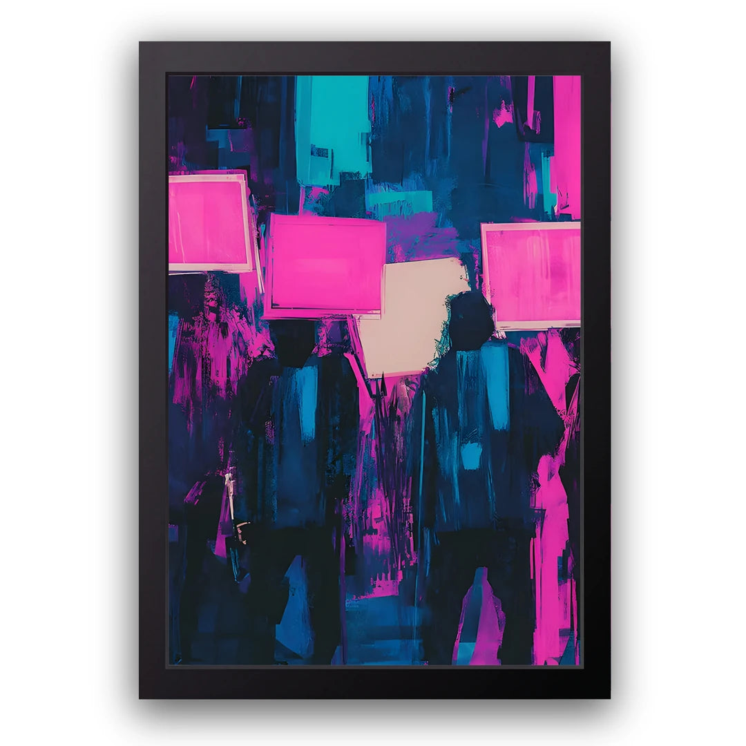 Neon Brush abstract poster in black frame