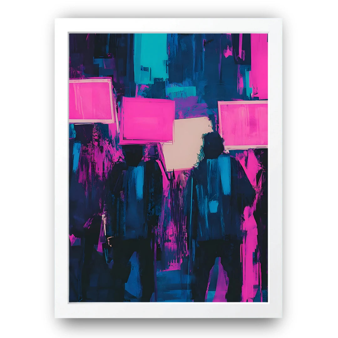 Neon Brush abstract poster in white frame