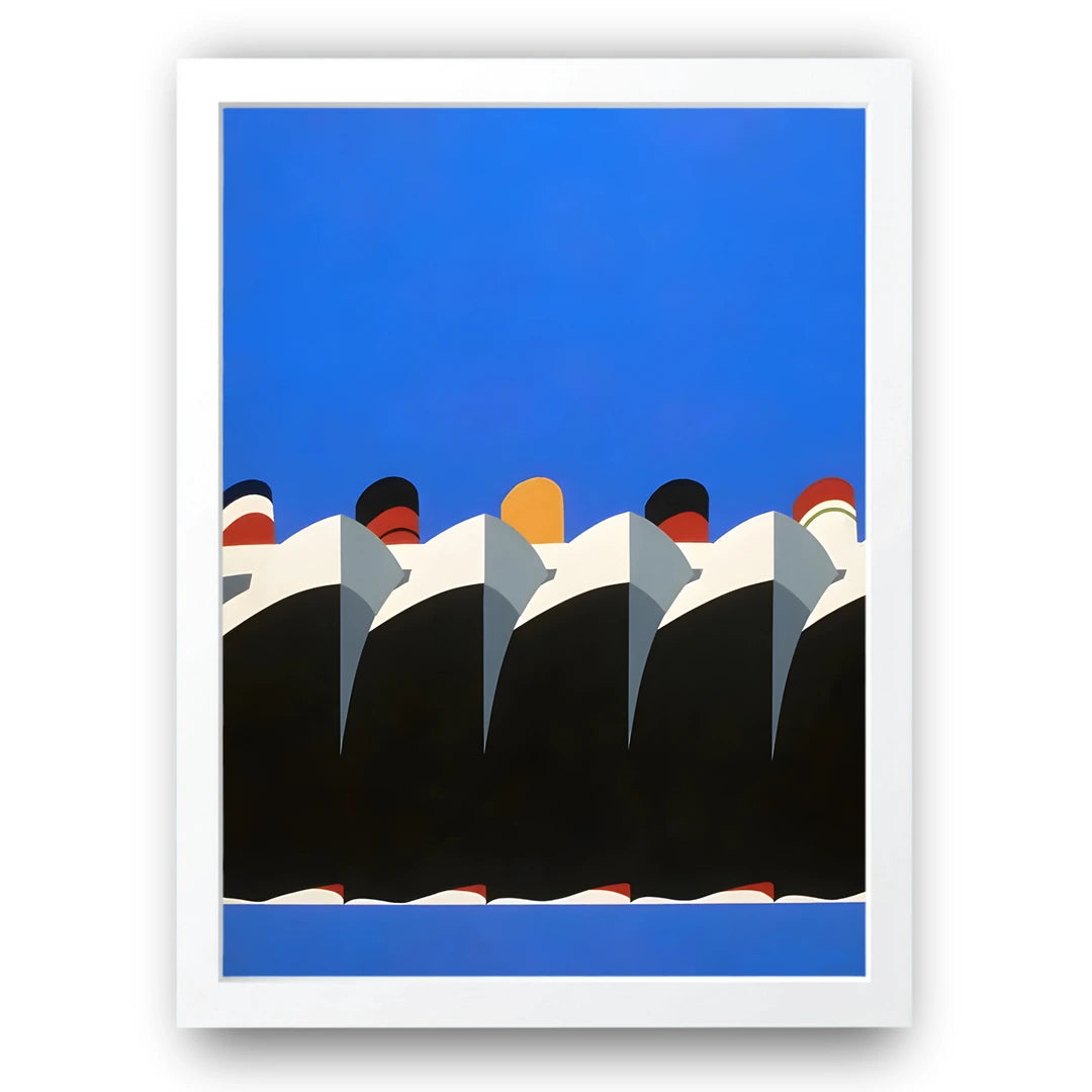 Blue Peaks abstract poster in white frame