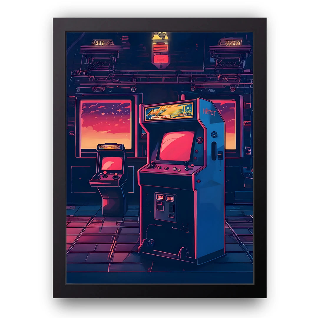 Arcade Nights retro gaming poster in black frame