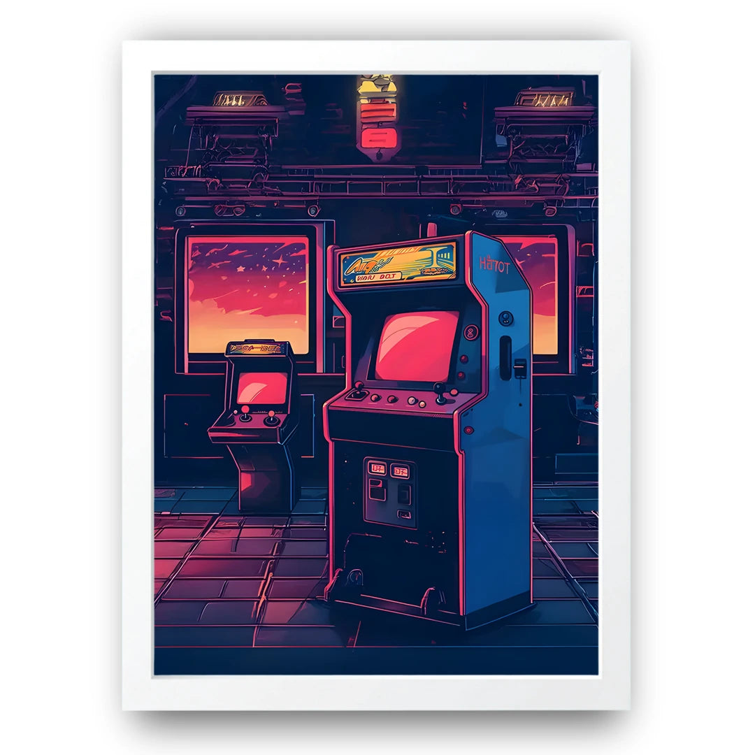 Arcade Nights retro gaming poster in white frame