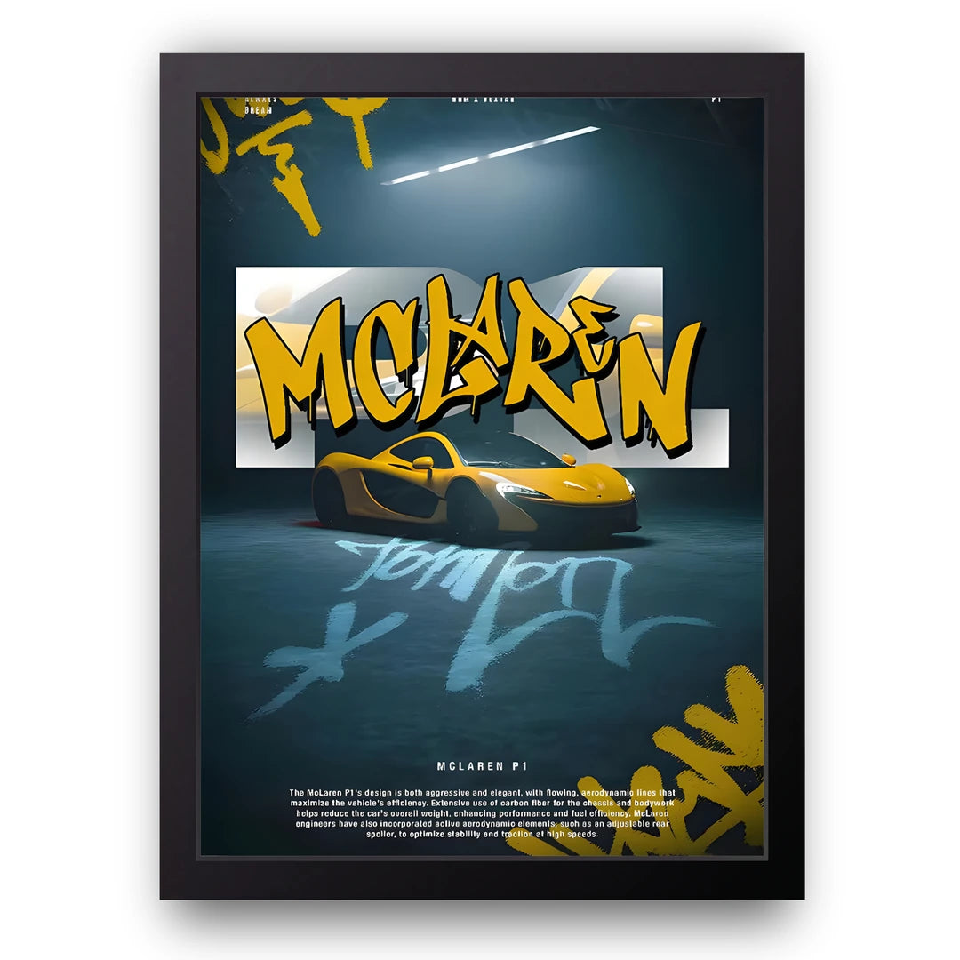 Graffiti Supercar car poster in black frame