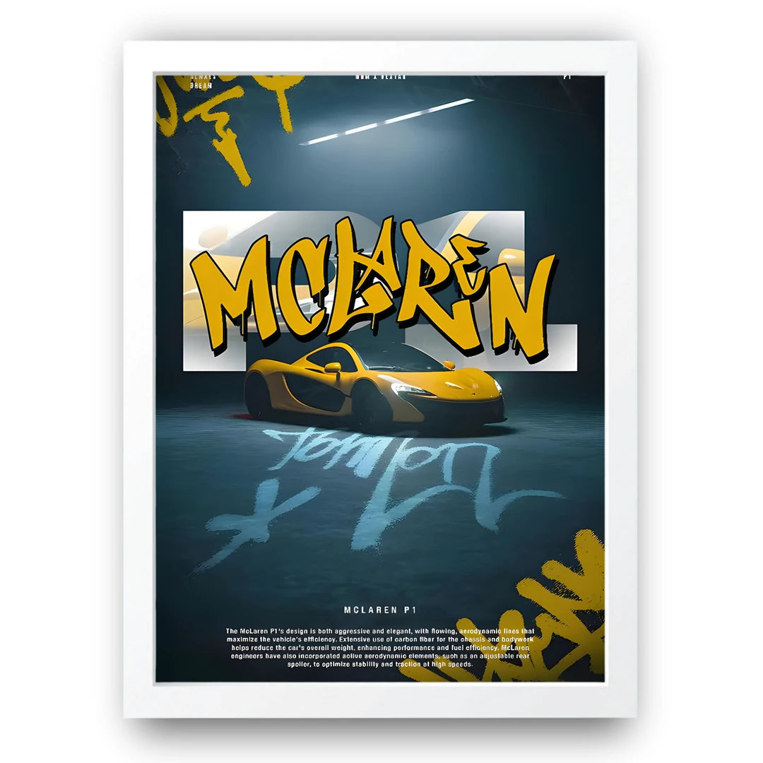 Graffiti Supercar car poster in white frame