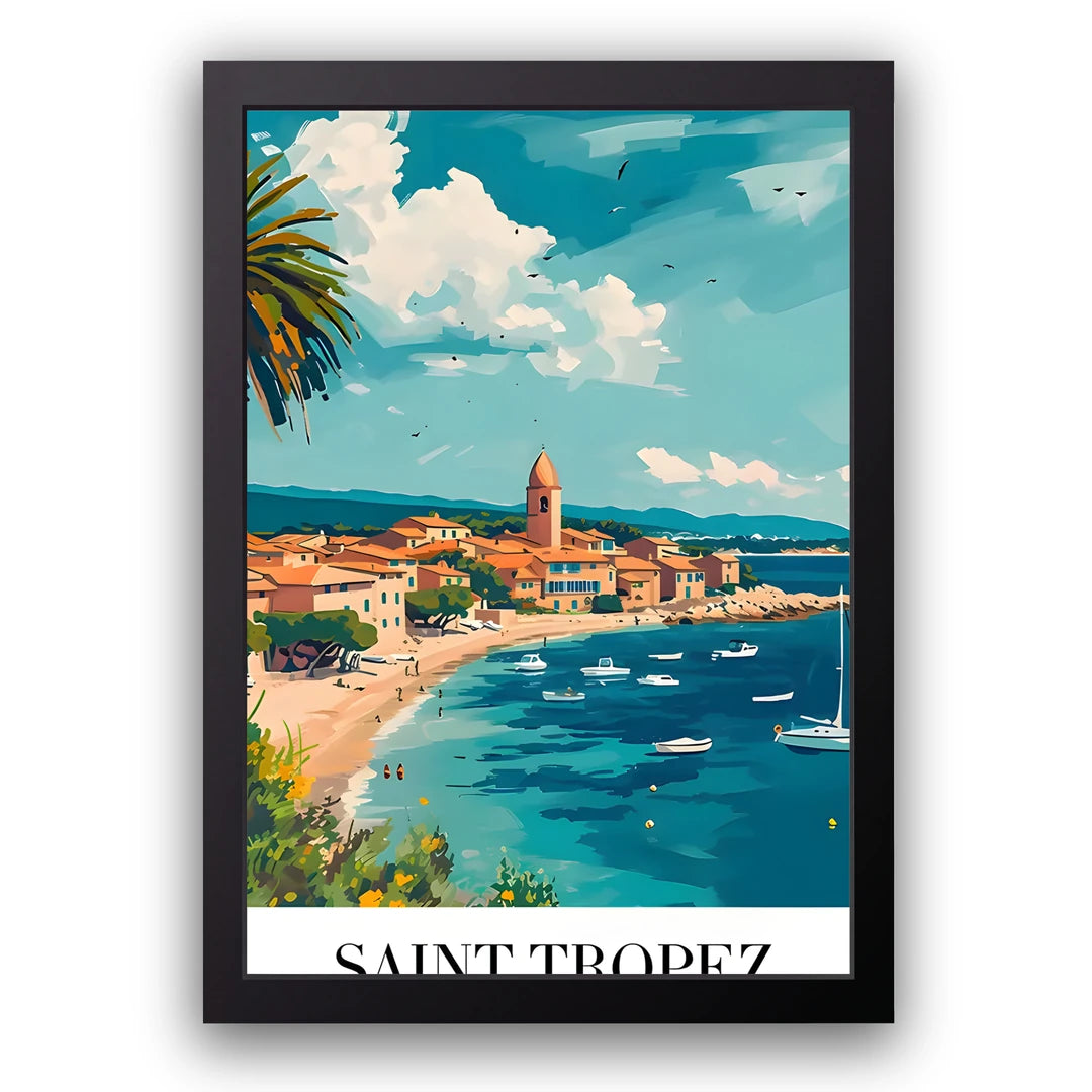 Saint Tropez travel poster in black frame