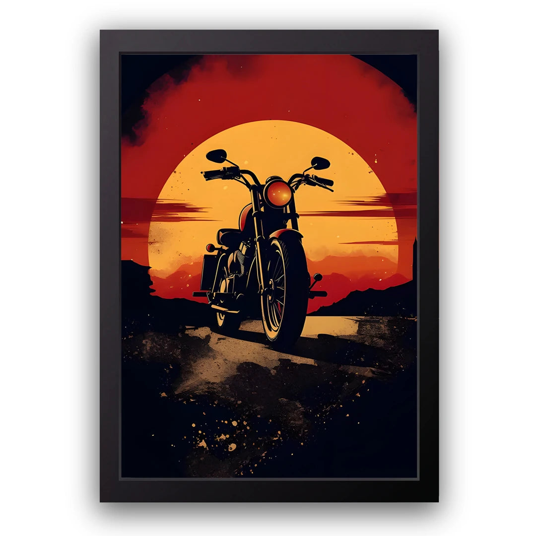 Sunset Ride car poster in black frame