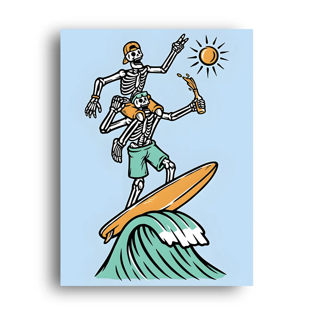 Surfing Skeleton cartoon poster unframed 350gsm paper