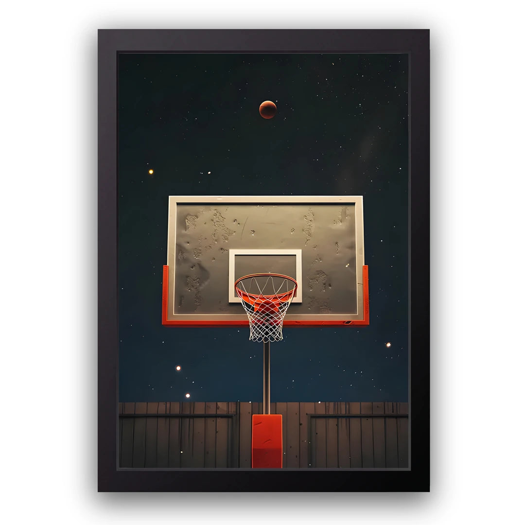 Night Hoop basketball poster in black frame