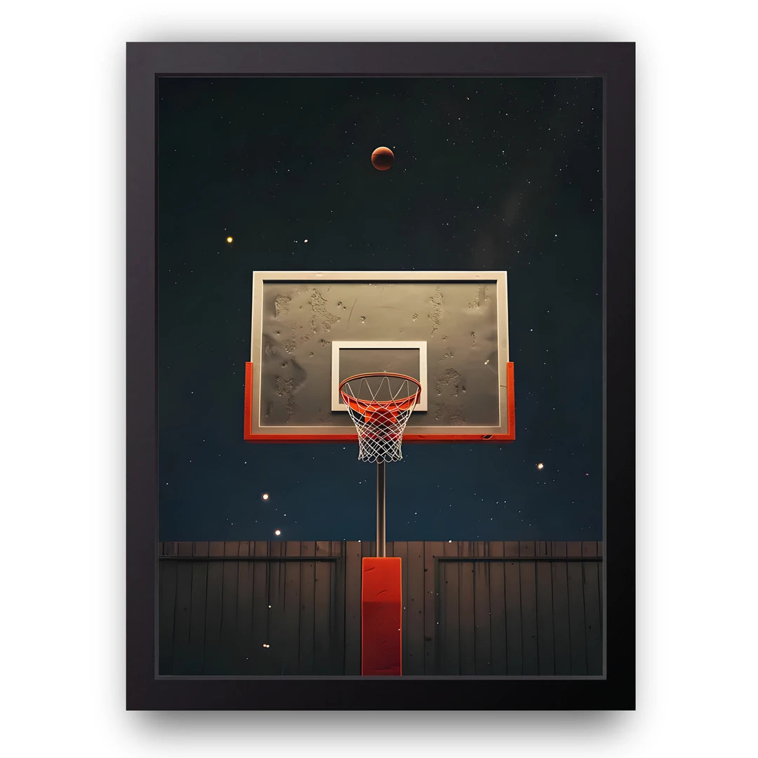 Night Hoop basketball poster in black frame