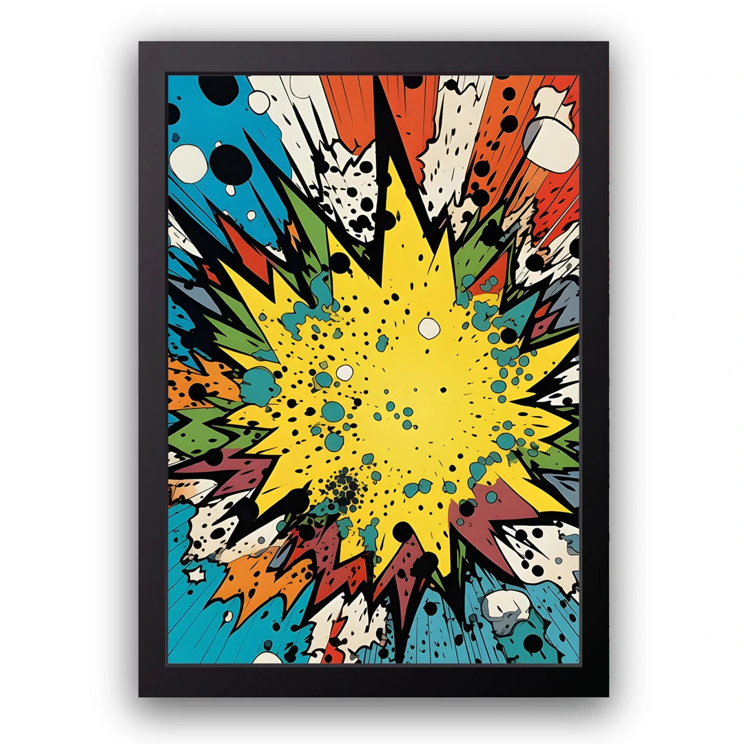 Pop Boom pop art poster in black frame