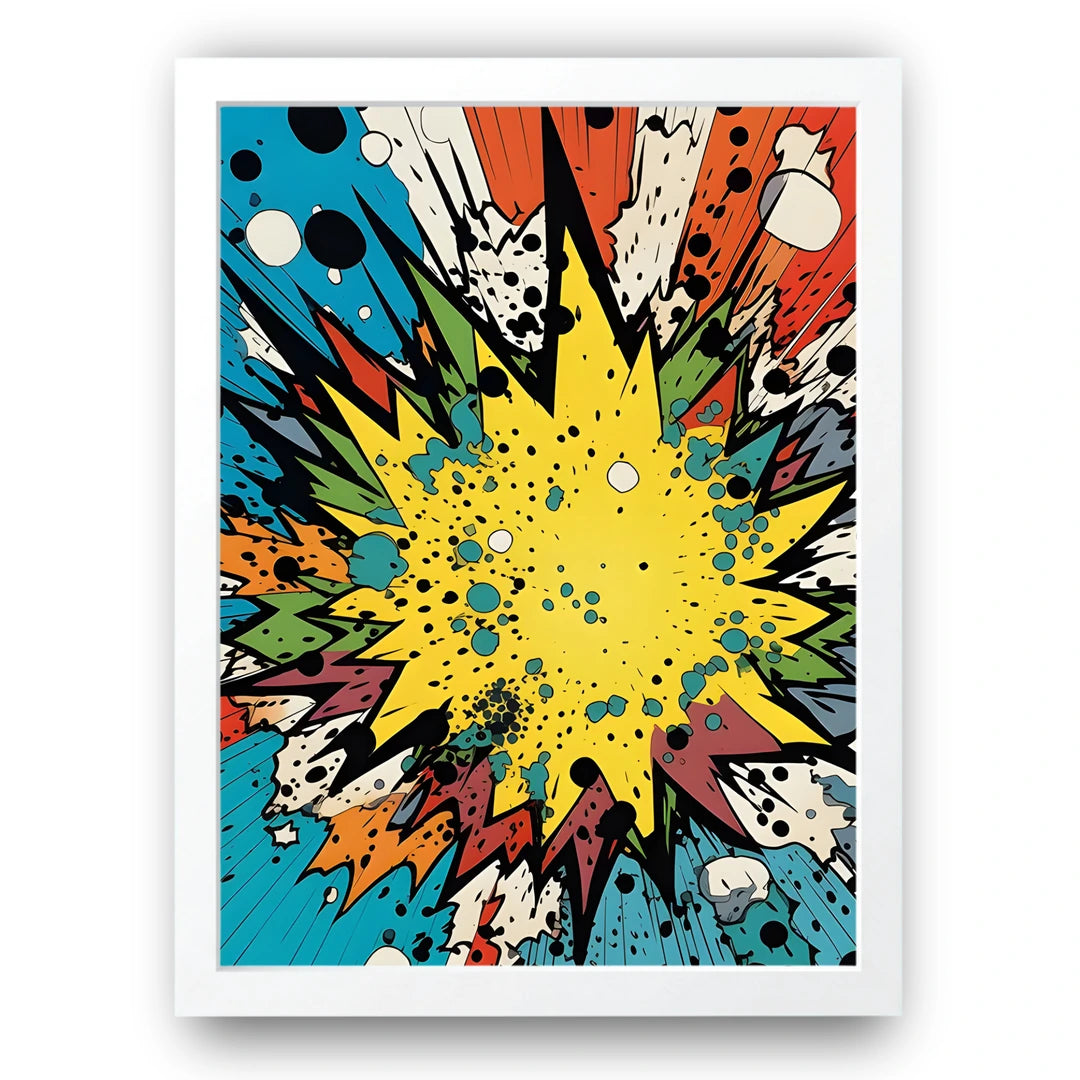 Pop Boom pop art poster in white frame