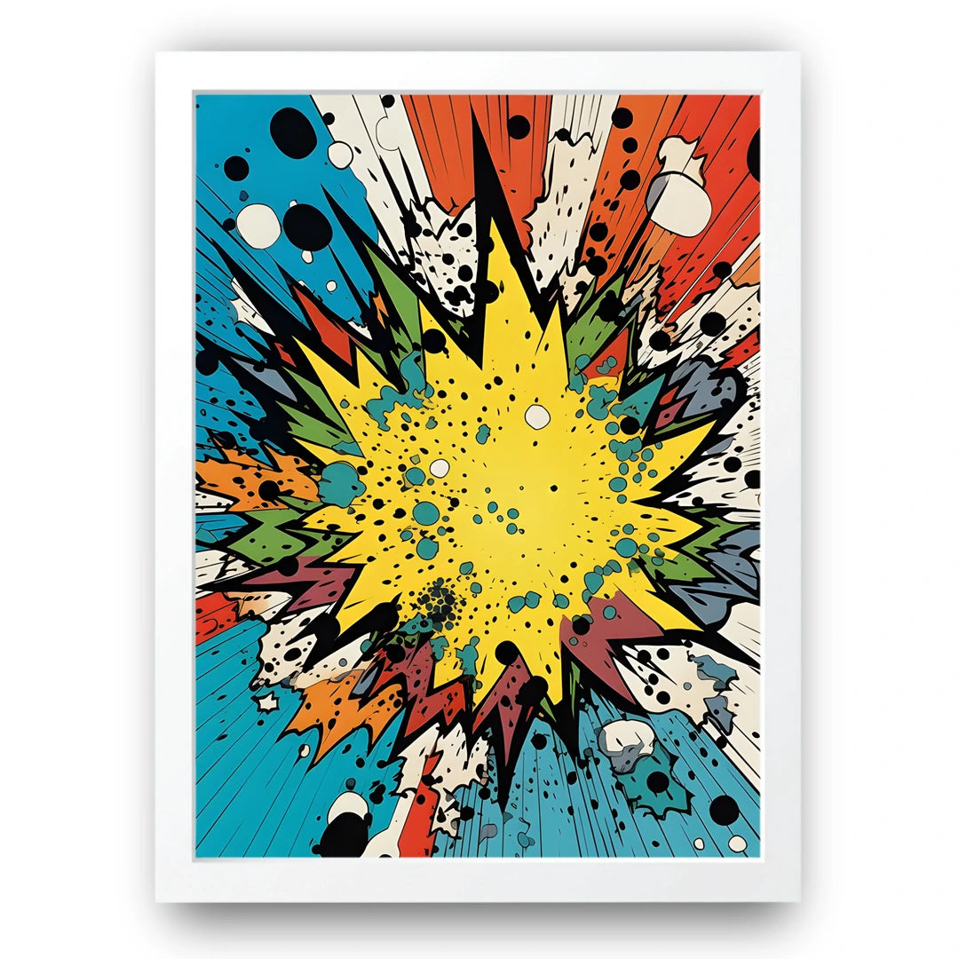 Pop Boom pop art poster in white frame