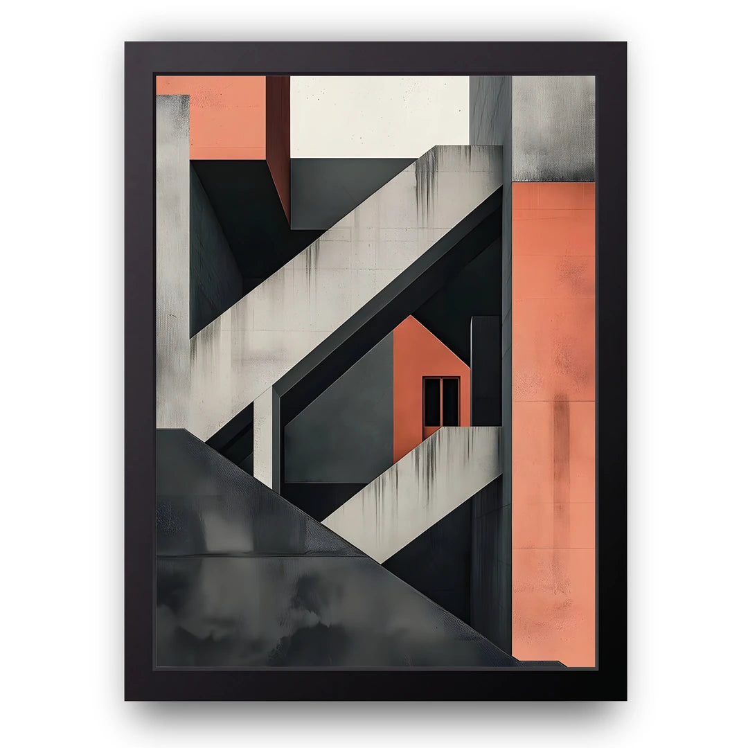 Concrete Lines abstract poster in black frame
