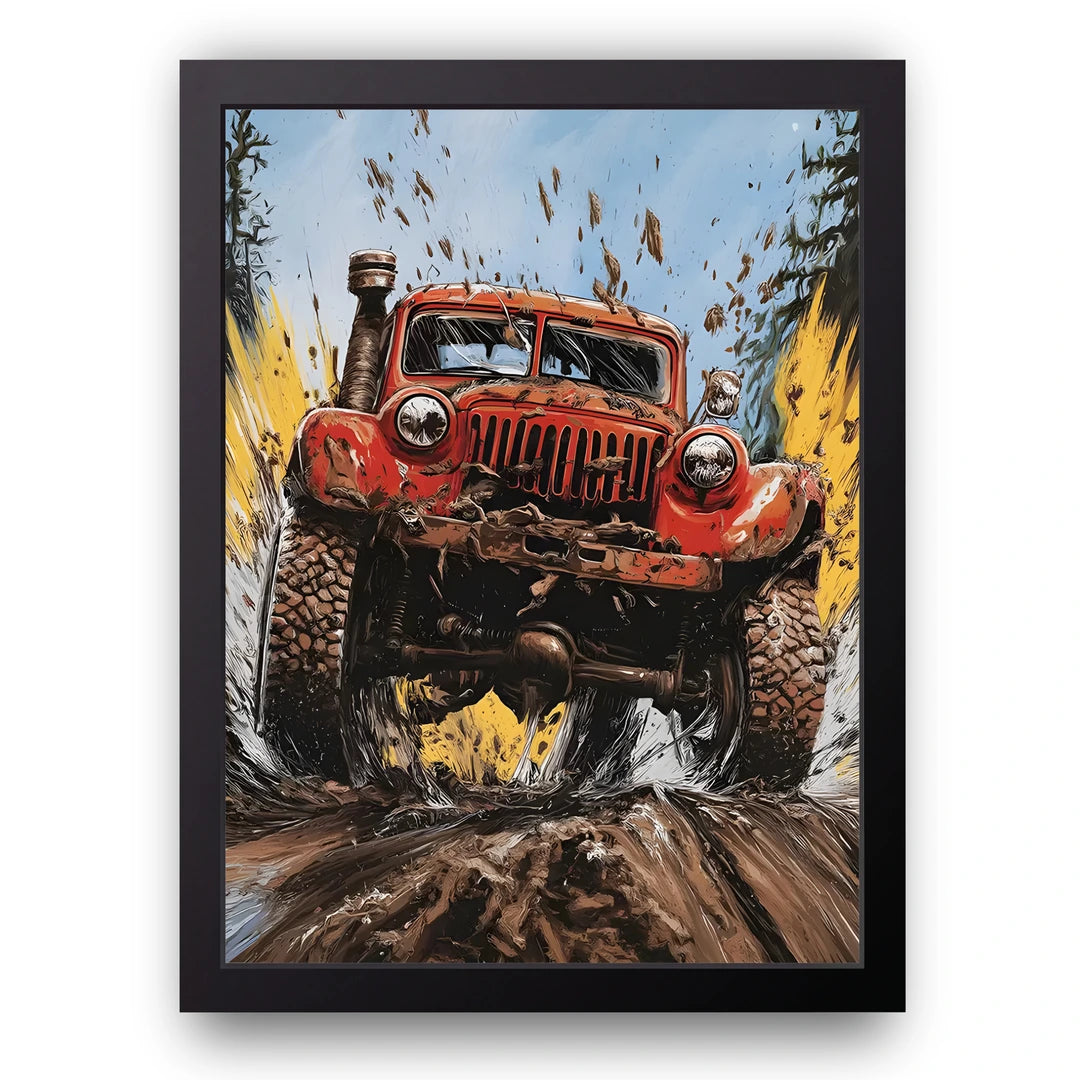 Mud Runner off-road car poster in black frame