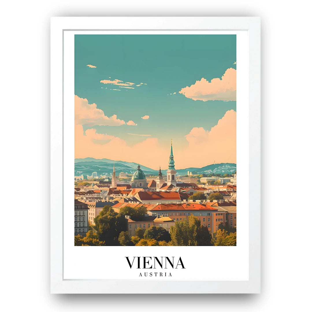 Vienna travel poster in white frame