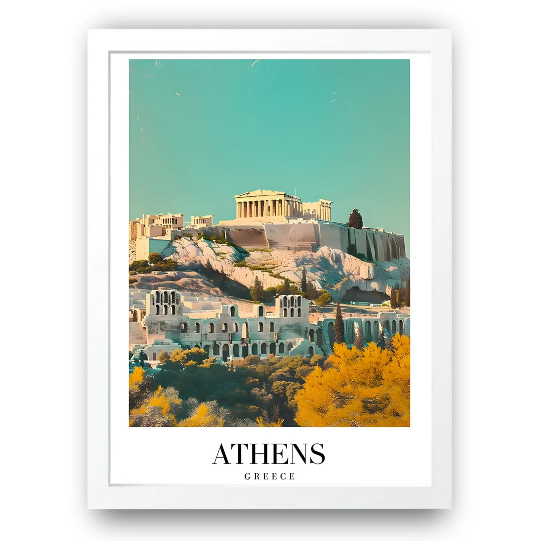 Athens travel poster in white frame