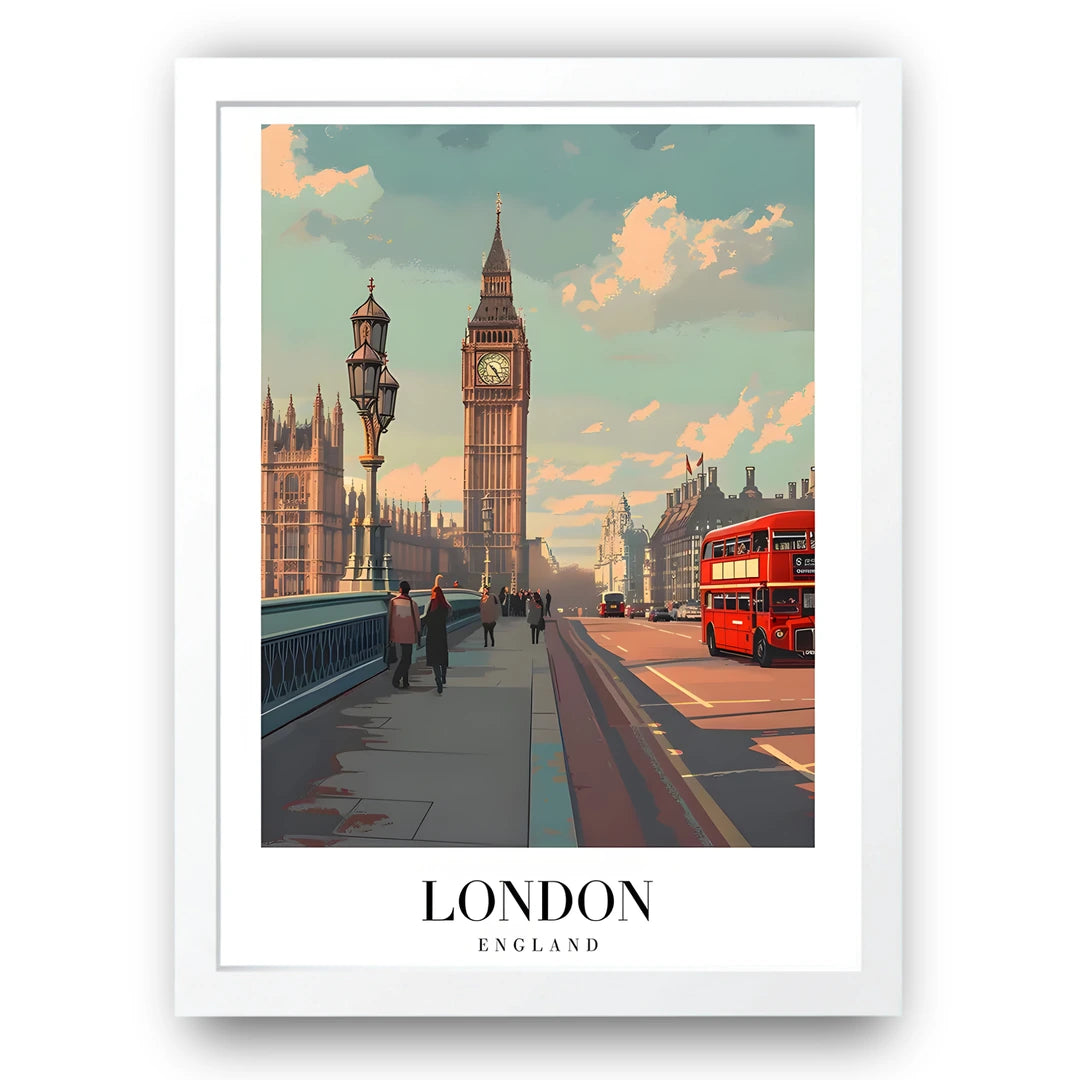 London Big Ben travel poster in white frame