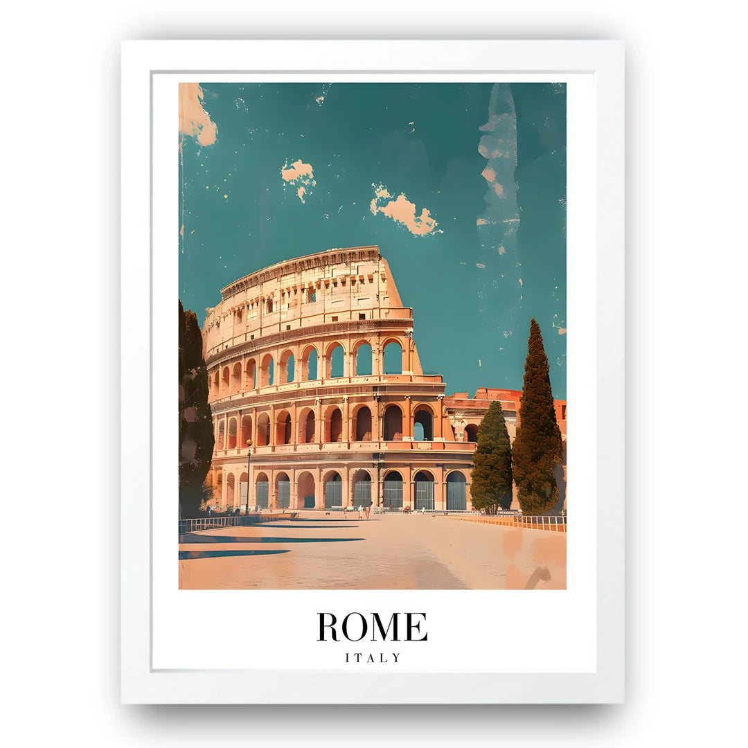 Rome Colosseum travel poster in white frame