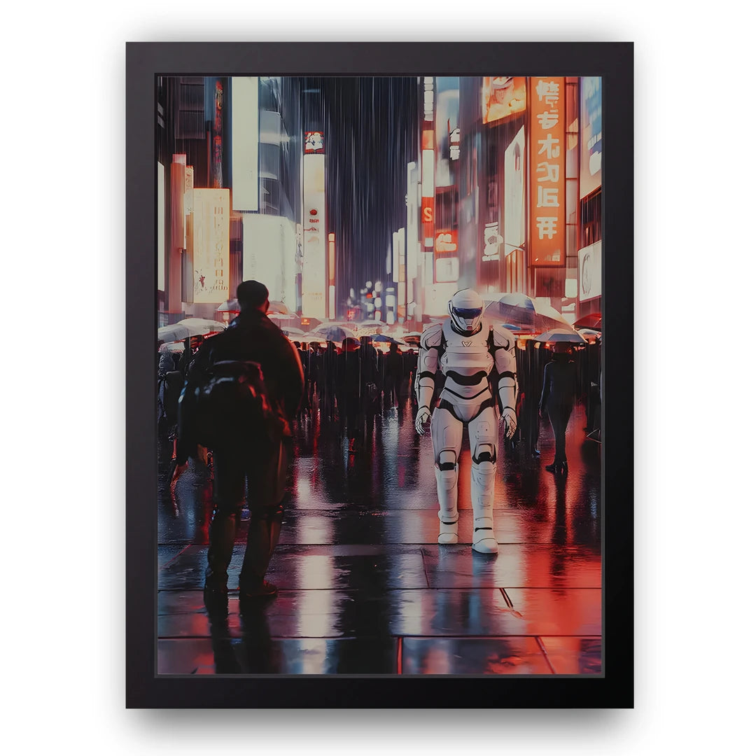 Trooper In The Rain art poster in black frame