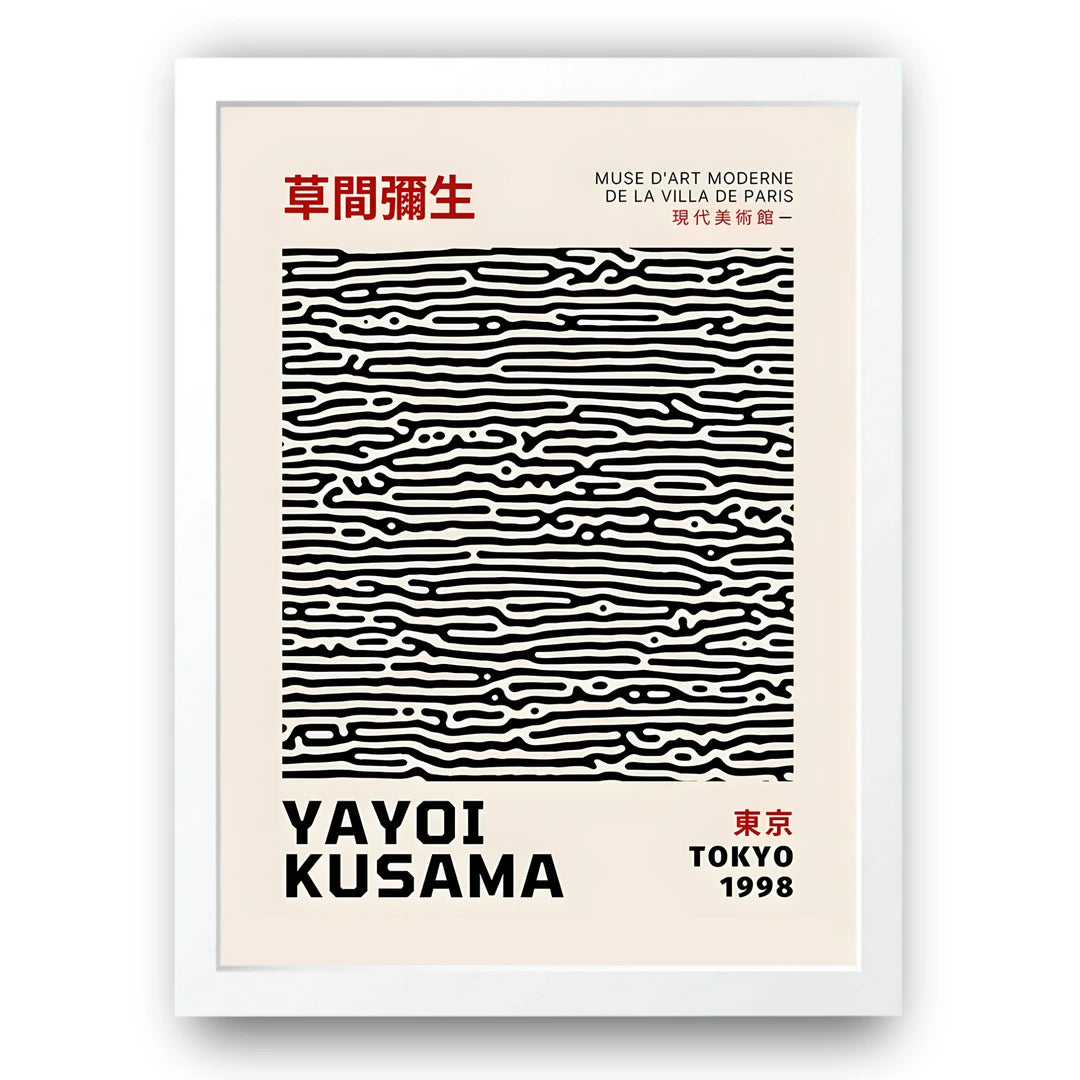 Yayoi Kusama Tokyo 1998 exhibition art poster in white frame
