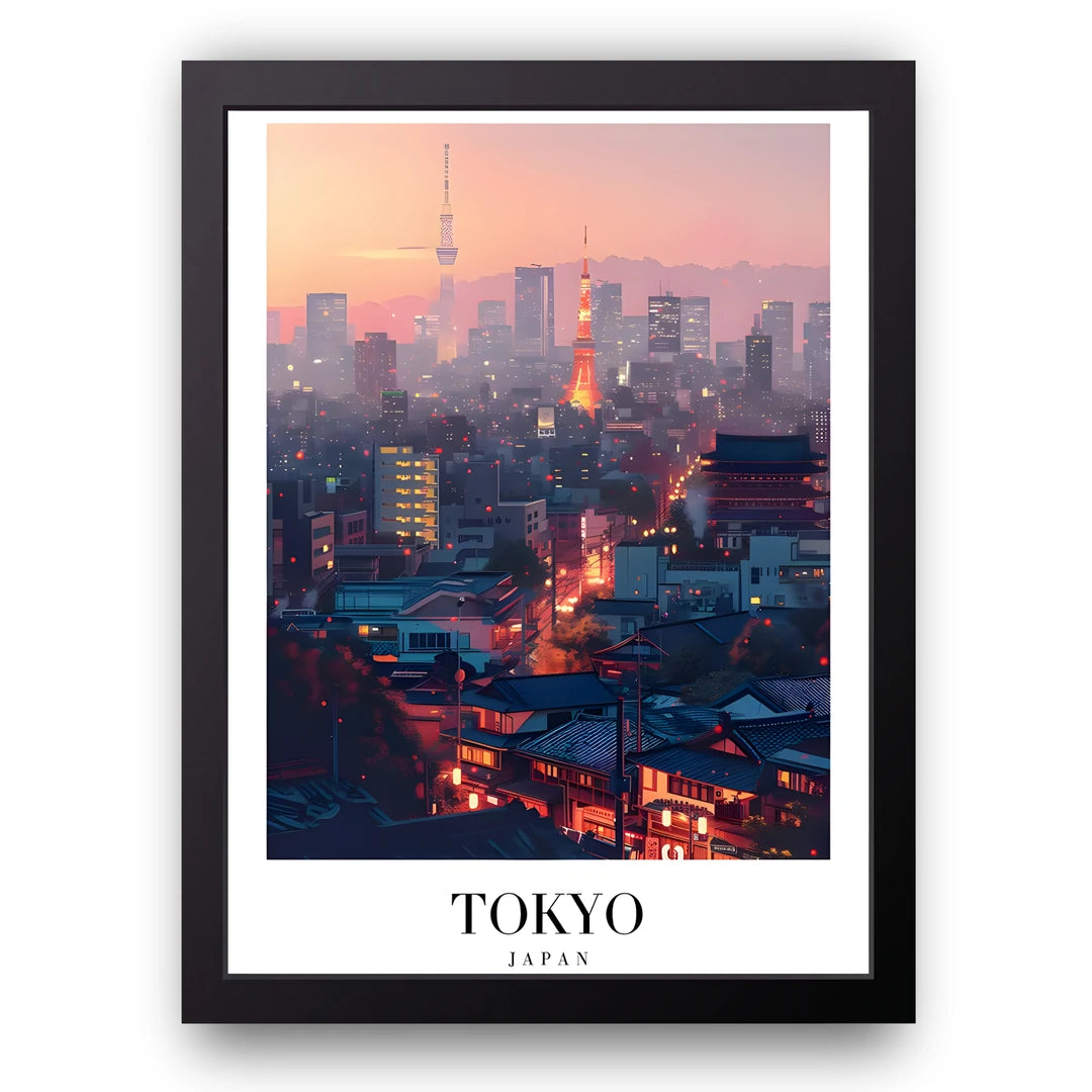 Tokyo Tower travel poster in black frame