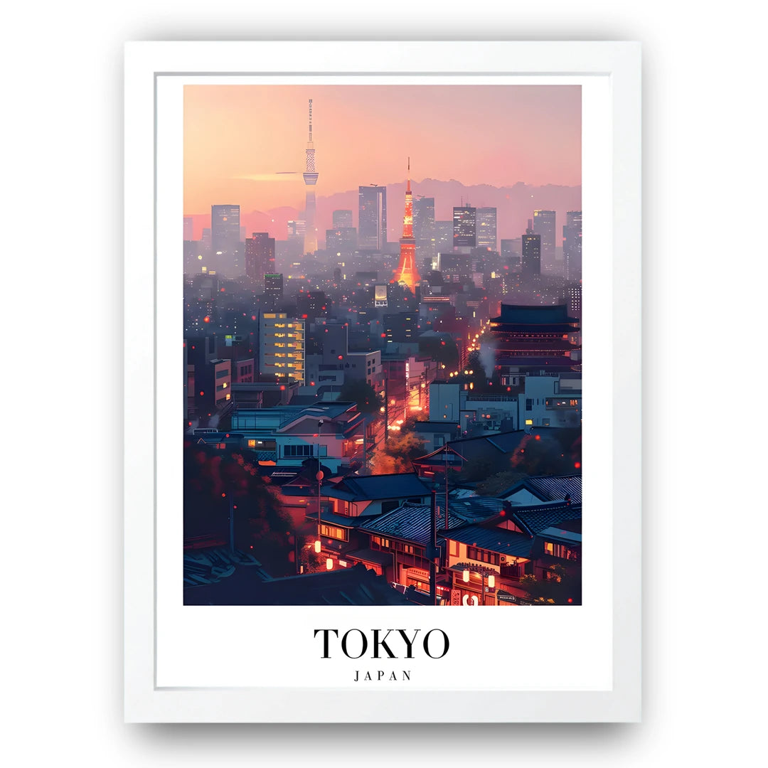 Tokyo Tower travel poster in white frame