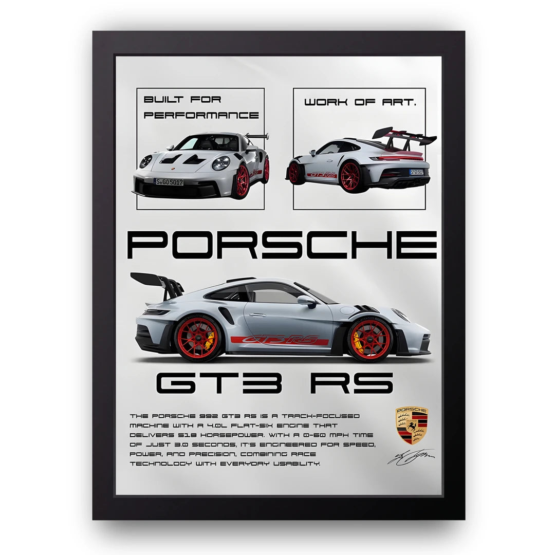 Porsche GT3 RS car poster in black frame