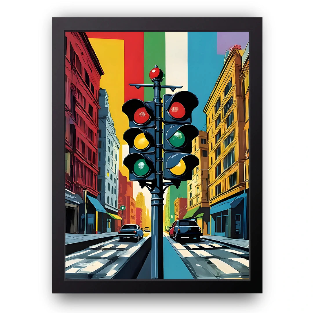 Traffic Light Street art poster in black frame