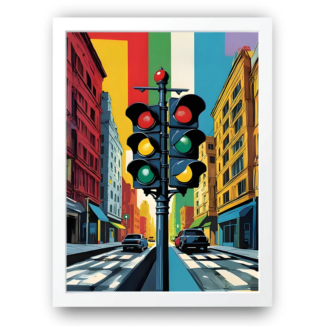 Traffic Light Street art poster in white frame