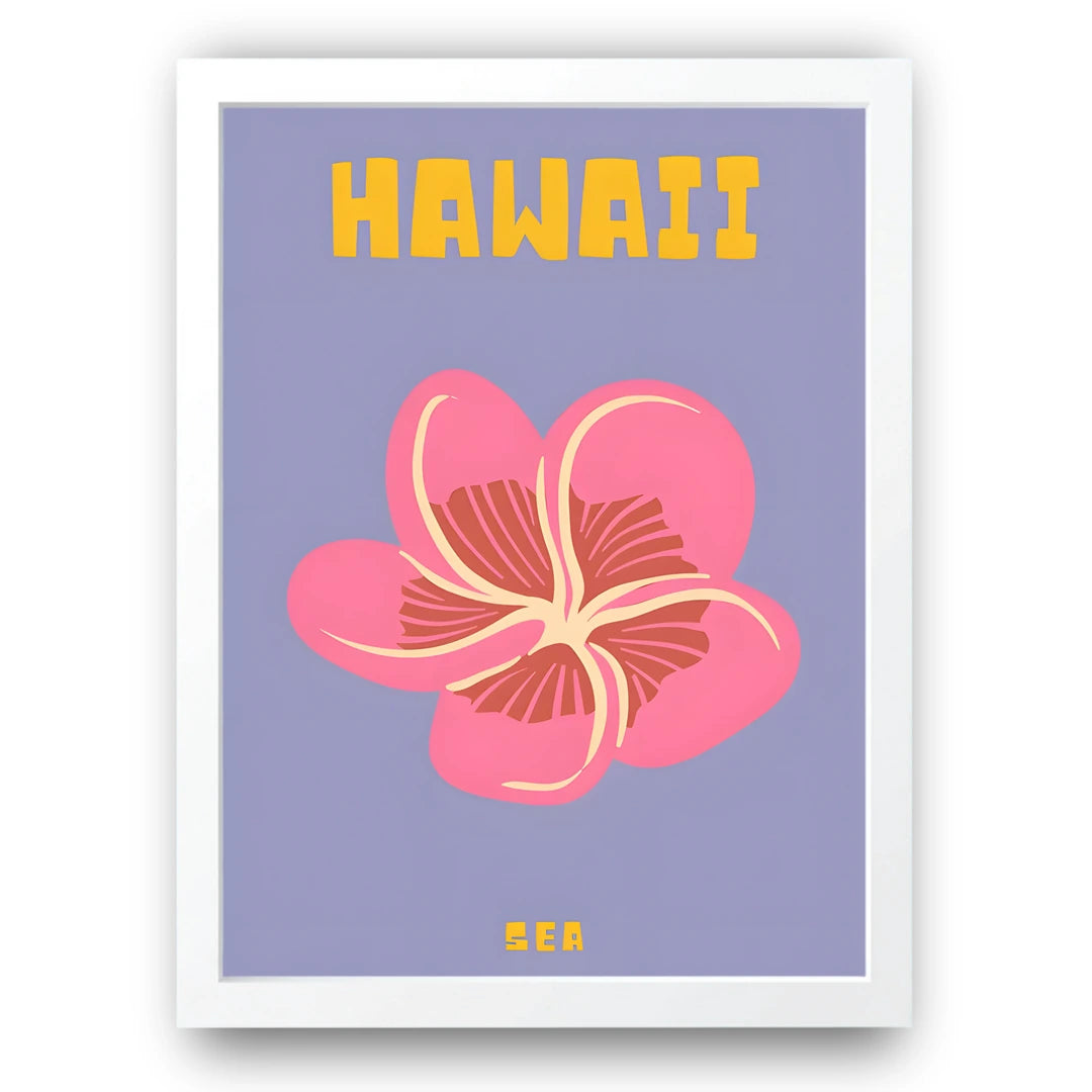 Hawaii travel poster in white frame
