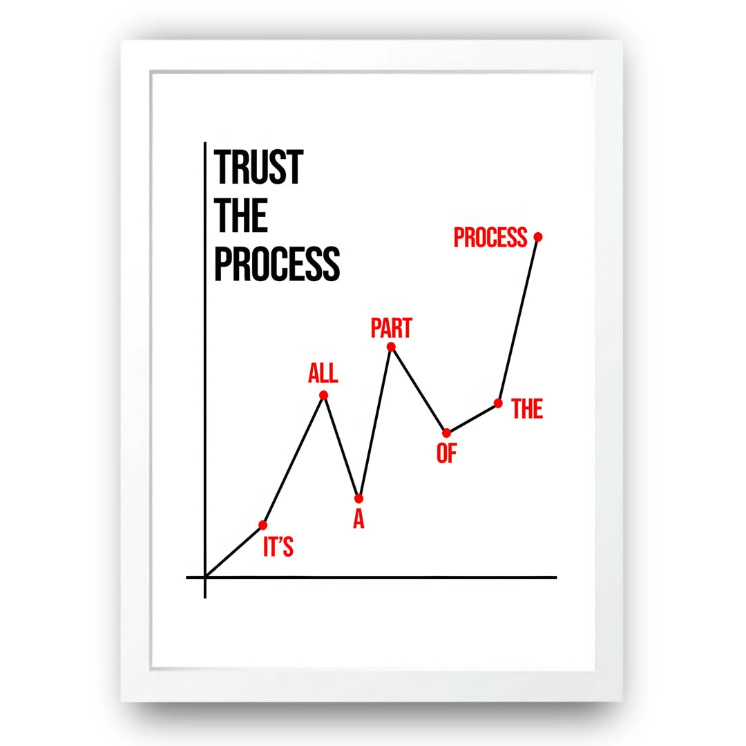 Trust The Process quote poster in white frame