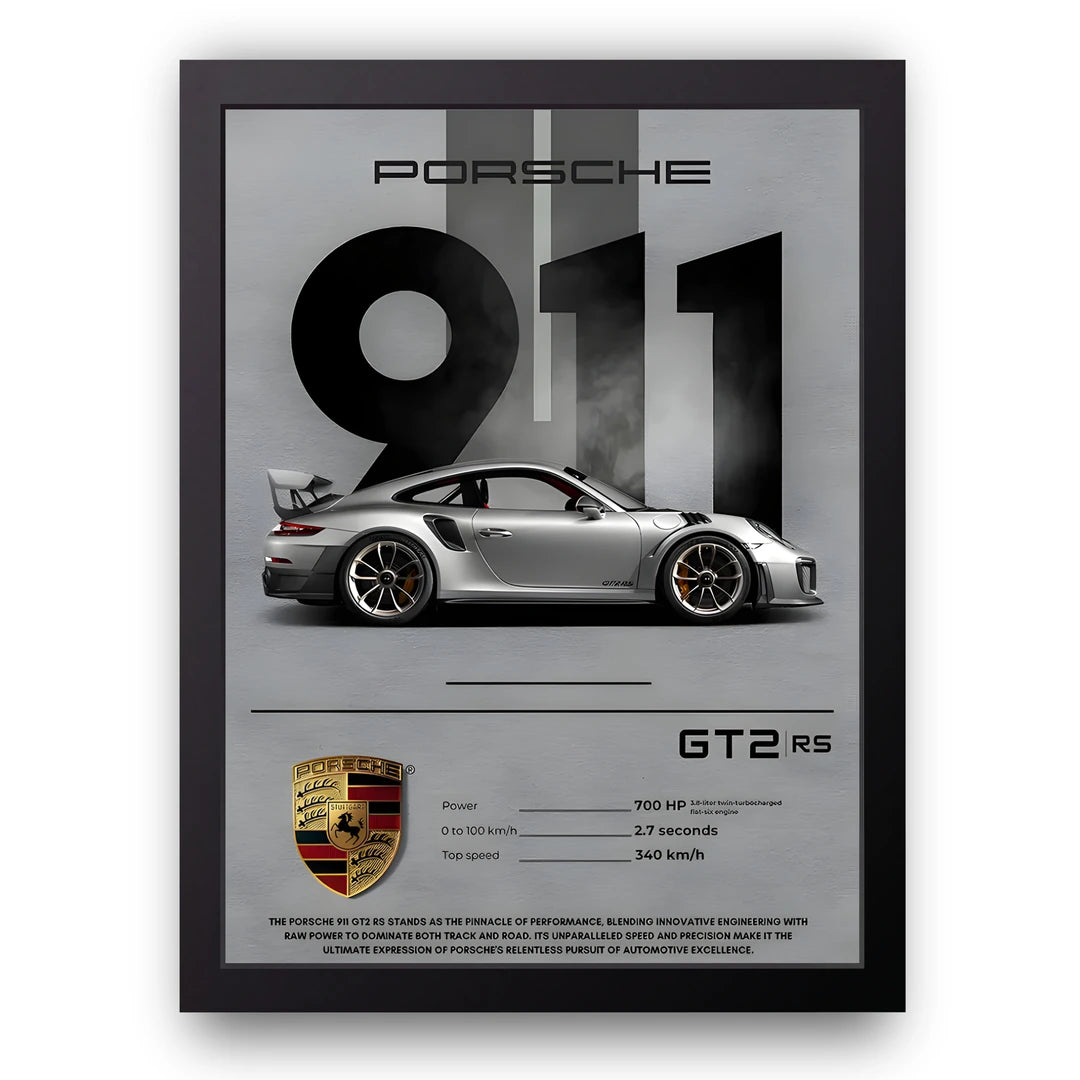 Porsche 911 GT2 RS car poster in black frame