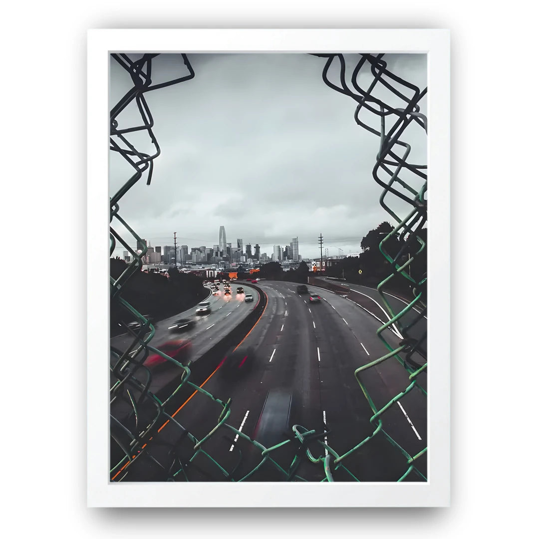 Freeway To The City art poster in white frame