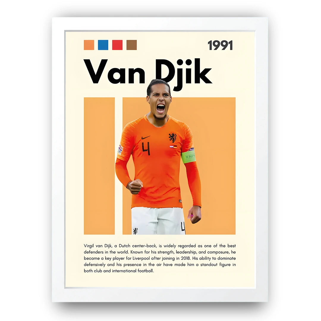 Van Dijk football legend poster in white frame