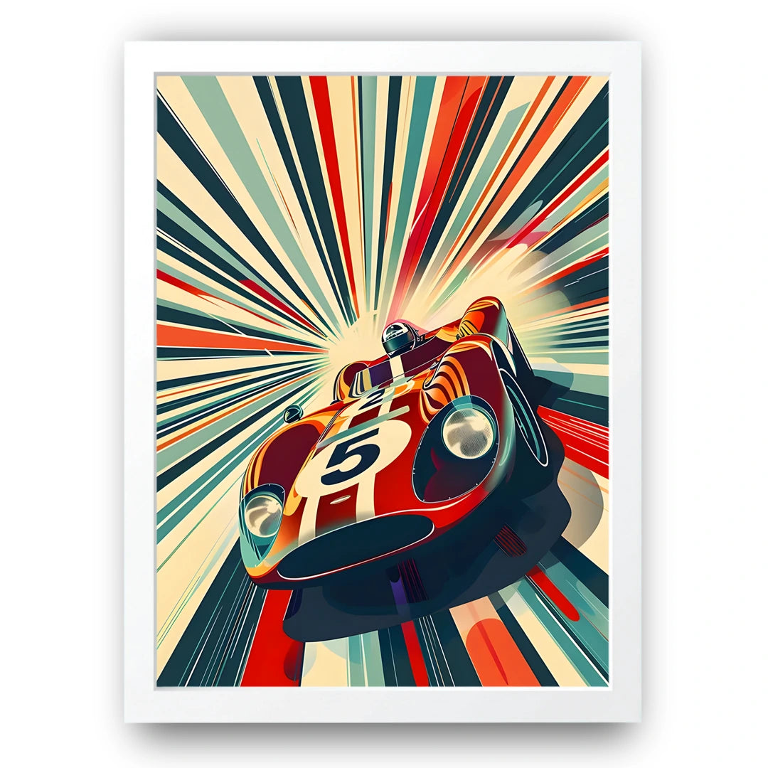Retro Race Car car poster in white frame