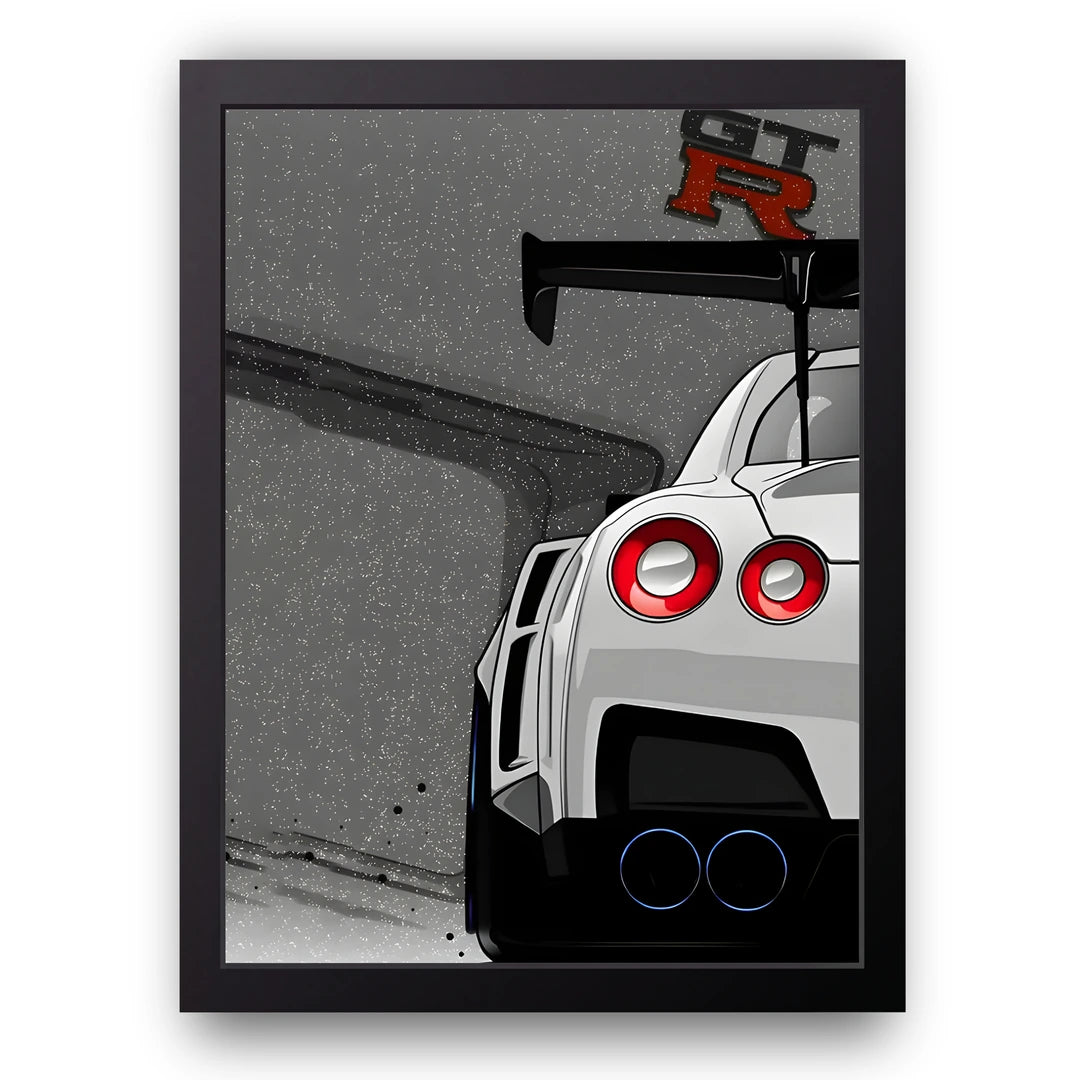 Nissan GT-R car poster in black frame