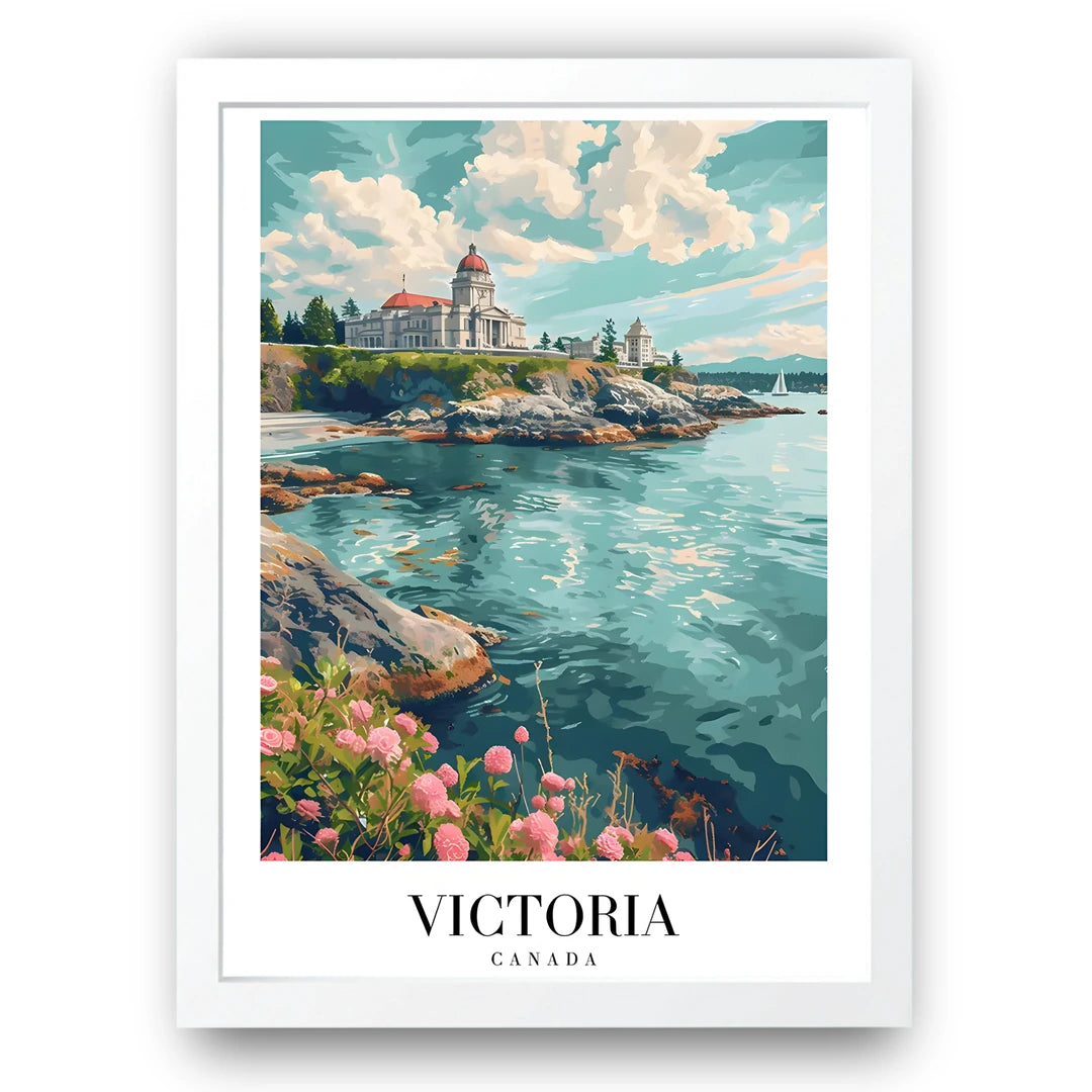 Victoria travel poster in white frame