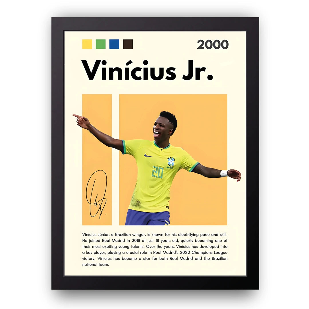 Vinicius Jr football legend poster in black frame
