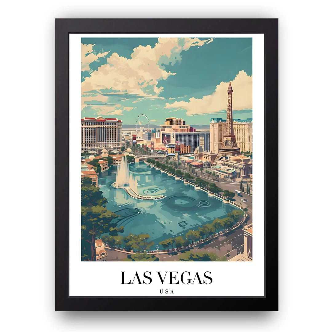 Las Vegas Strip travel poster in black frame