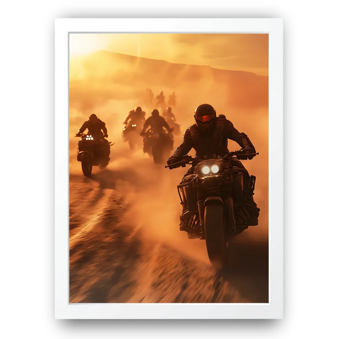 Desert Riders art poster in white frame