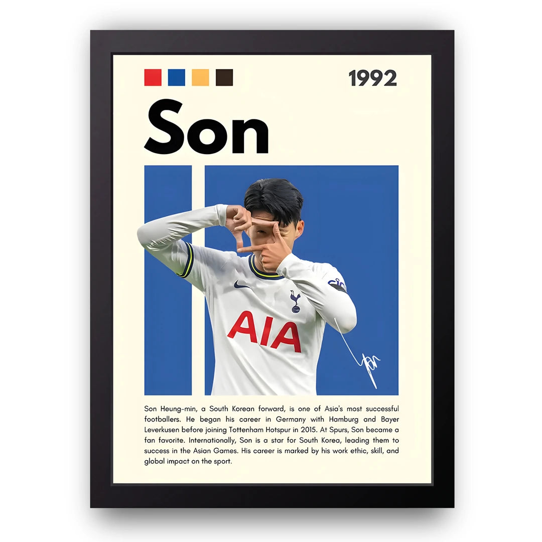 Son Heung-min football legend poster in black frame