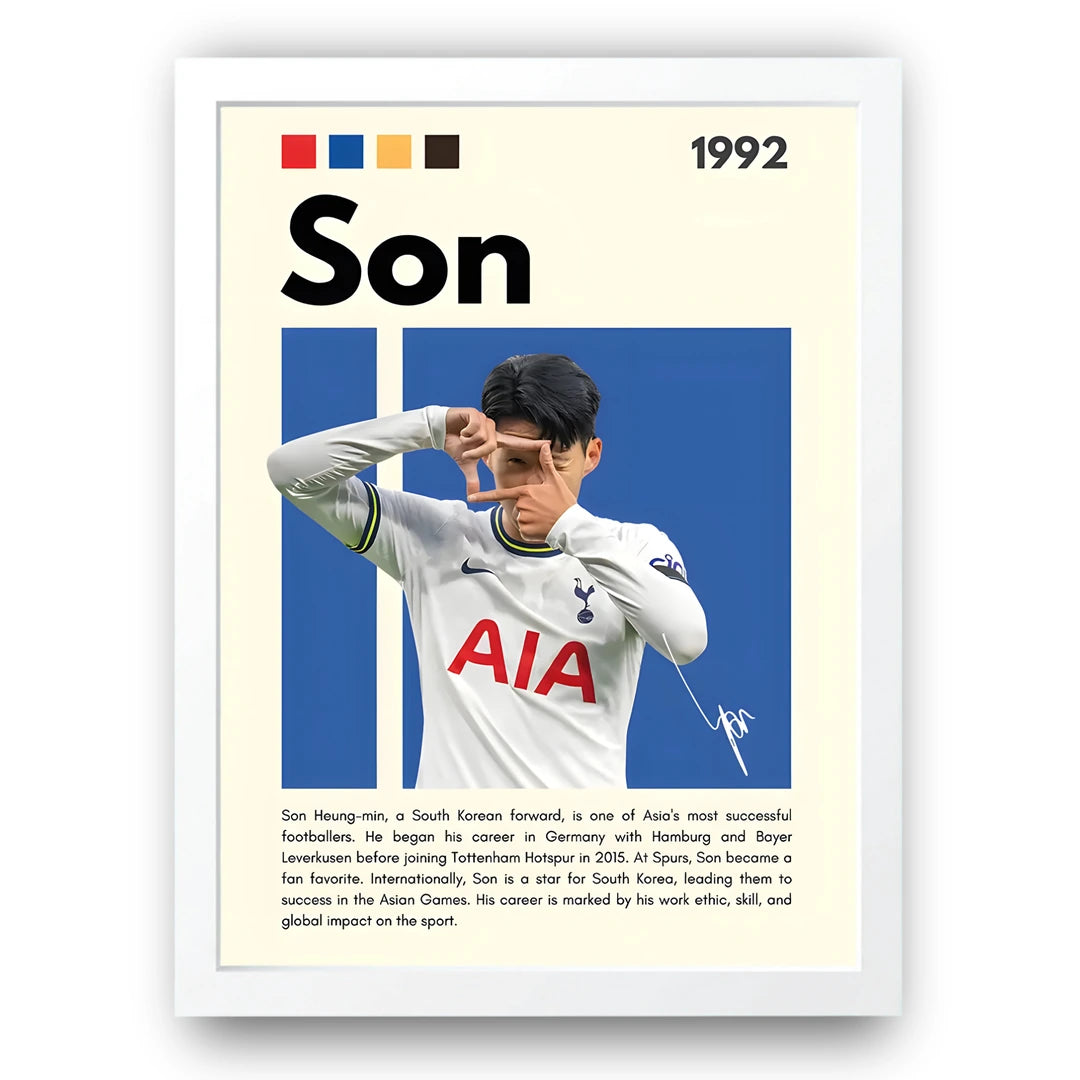 Son Heung-min football legend poster in white frame