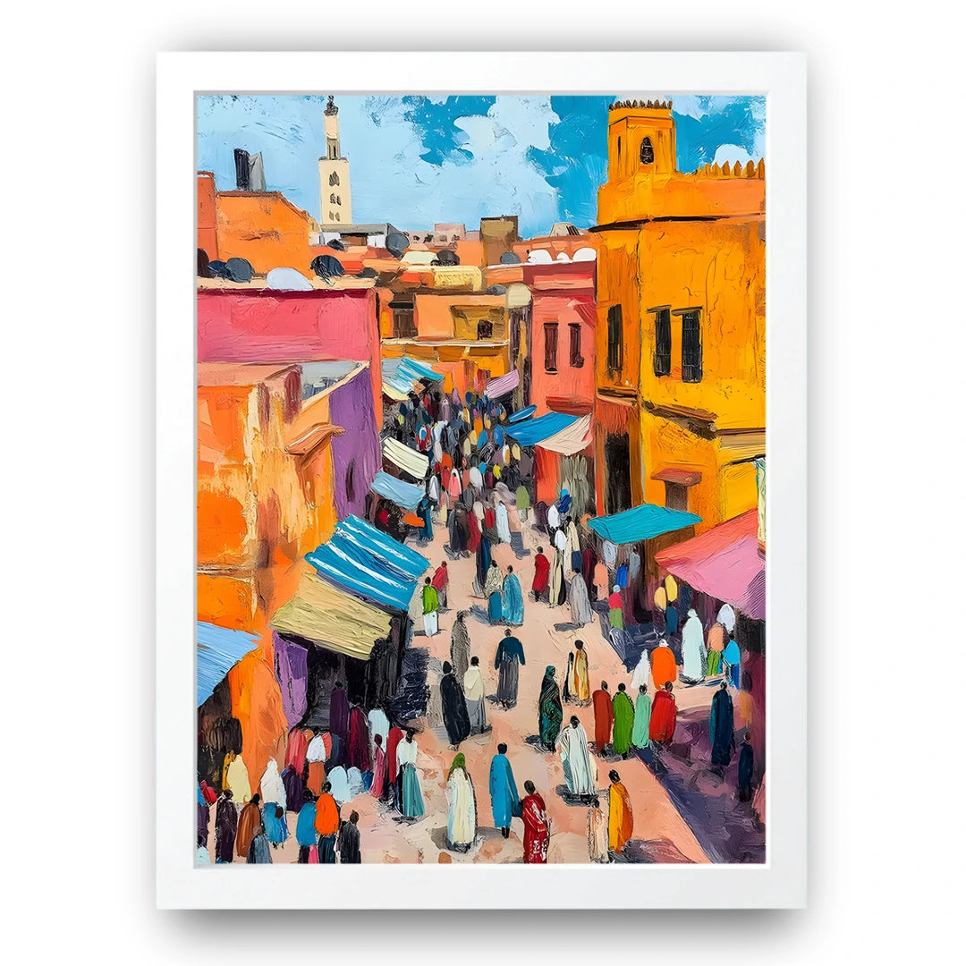 Moroccan Market travel poster in white frame