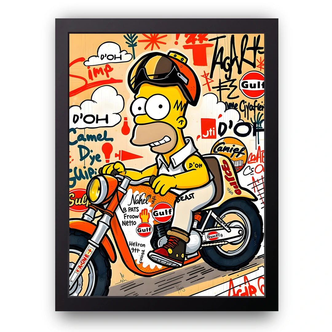 Homer Graffiti cartoon poster in black frame